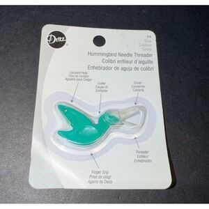 Dritz Hummingbird Needle Threader 270 Green with Cutter and Cover New‎